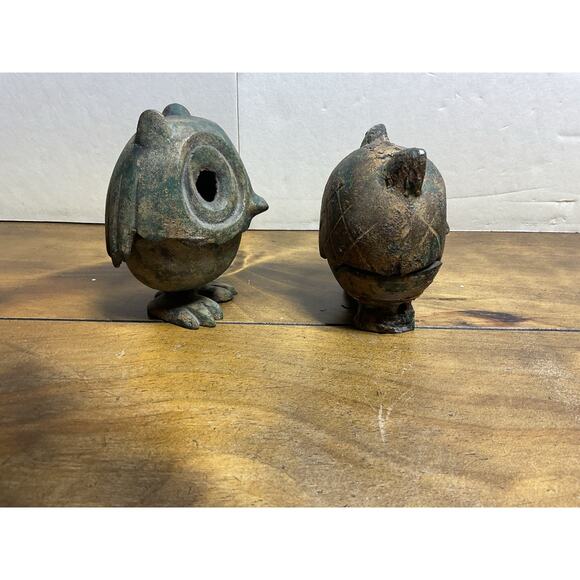 Set Of 2 Vintage Japanese Brass Owl Mid-Century Era Cast Iron - Picture 5 of 12
